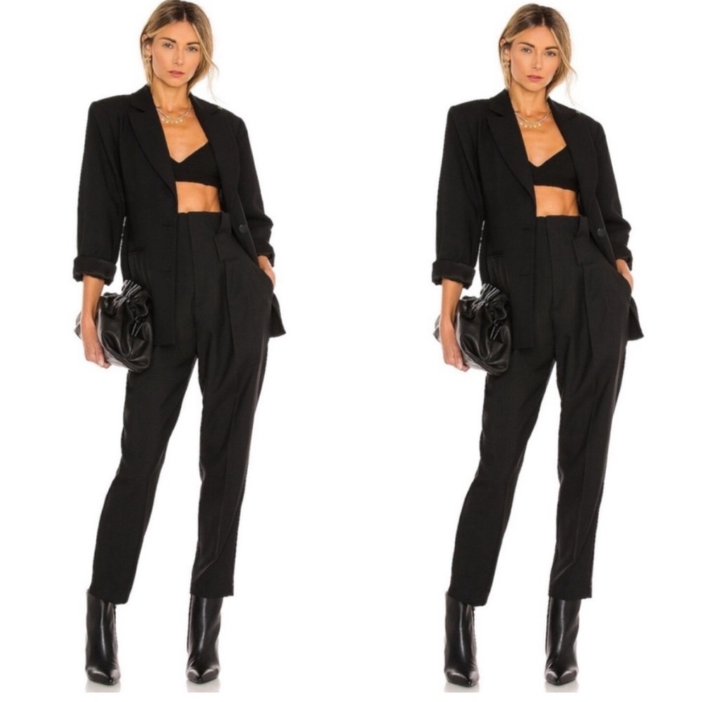Anine Bing wool blend Yves High Waist Pleated Pants Black Size 2